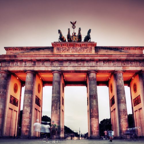 Brandenburg Gate. German Brandenburger Tor in Berlin, Germany at sunset